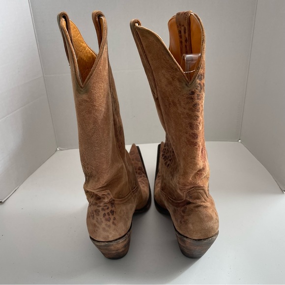 Old Gringo Boots Leather Cowboy Western Animal Leopard Print Pointed Square Tan - Picture 4 of 16